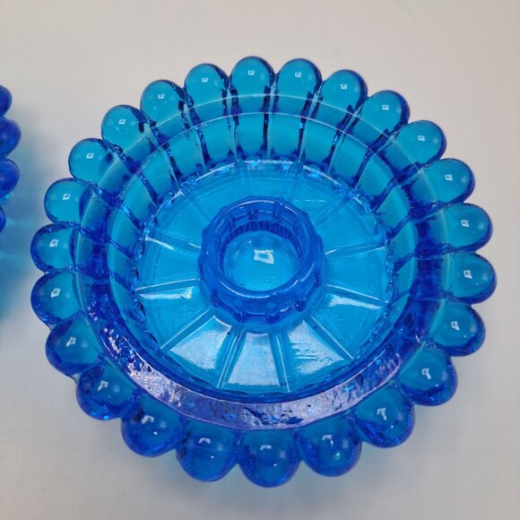 Vintage Cobalt Blue Glass Pair Candlestick Holders Mid Century Modern Collector - Picture 2 of 7